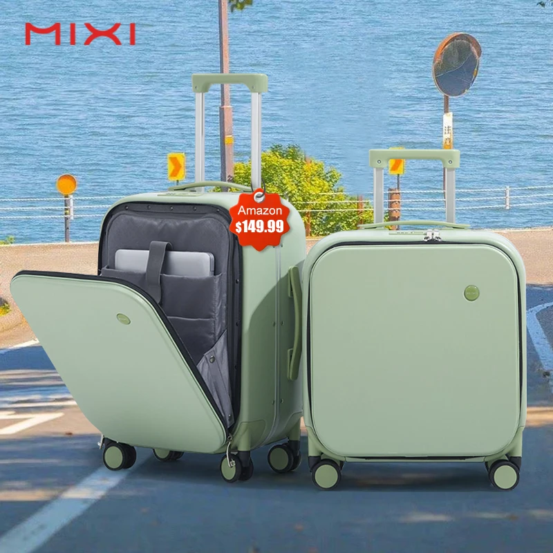 Mixi custom suitcases PC material professional suitcase manufacturer luxurious black and brown suitcase with front opening