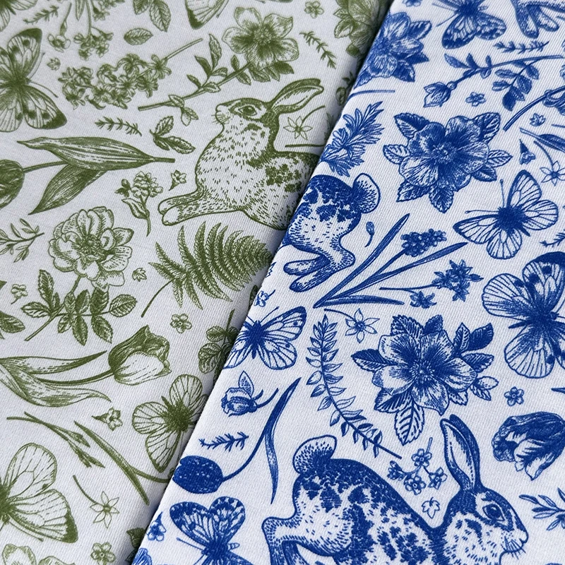 Bamboo Spandex Stretch Custom Design Low MOQ Rabbits and Butterfly Botanical Green Monochrome Organic Fiber Fabric Baby Blanket