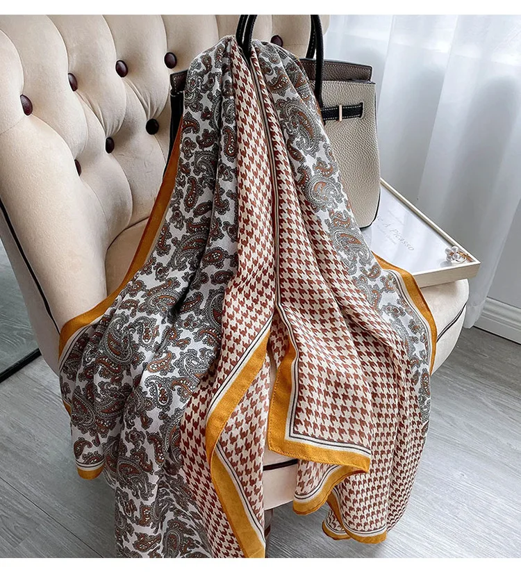 
New Spring Autumn Ladies Fashion Long Scarf Shawl Cotton Viscose Scarves Luxury Designer Inspired Cashew Floral Printed Scarf 