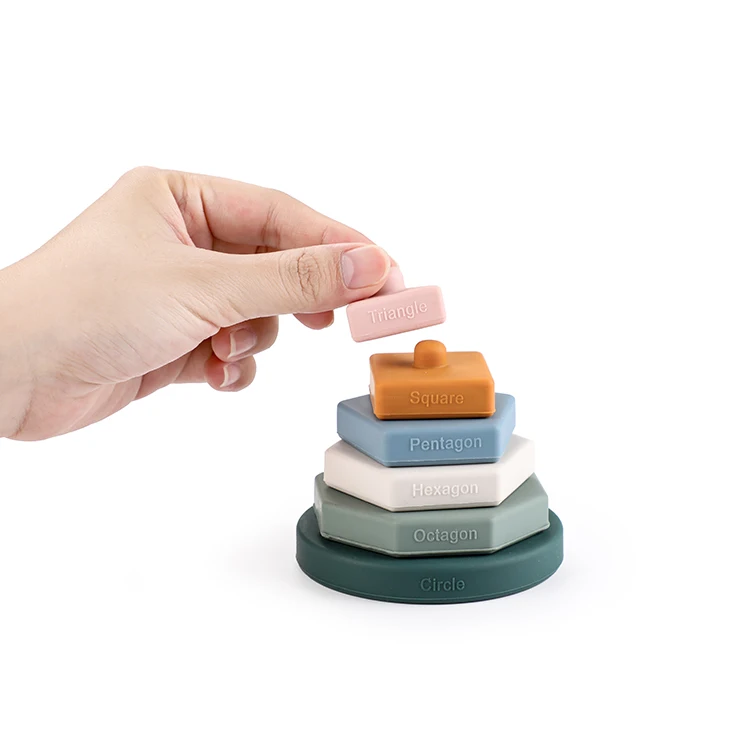 Factory direct Wholesale 6PC Learn Shapes Montessori Building Blocks Toy Stacking Baby Silicone Pile Toy Puzzle Game