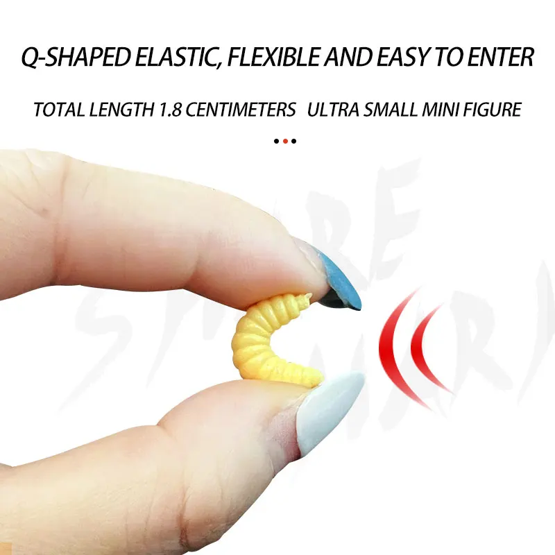 50PCS 2cm 0.3g maggot Grub Soft Fishing Lure hooks smell Worms Glow Shrimps Fish Lures