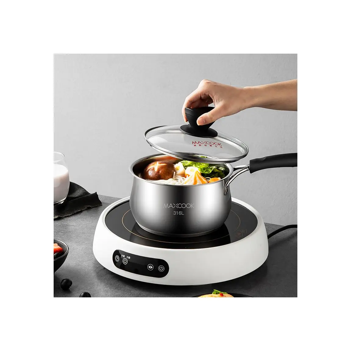 2024 Maxcook Milk Pot 16cm 2.5mm/6.3' Sauce Pan Stainless Steel Cooking Nonstick Honeycomb Kitchen