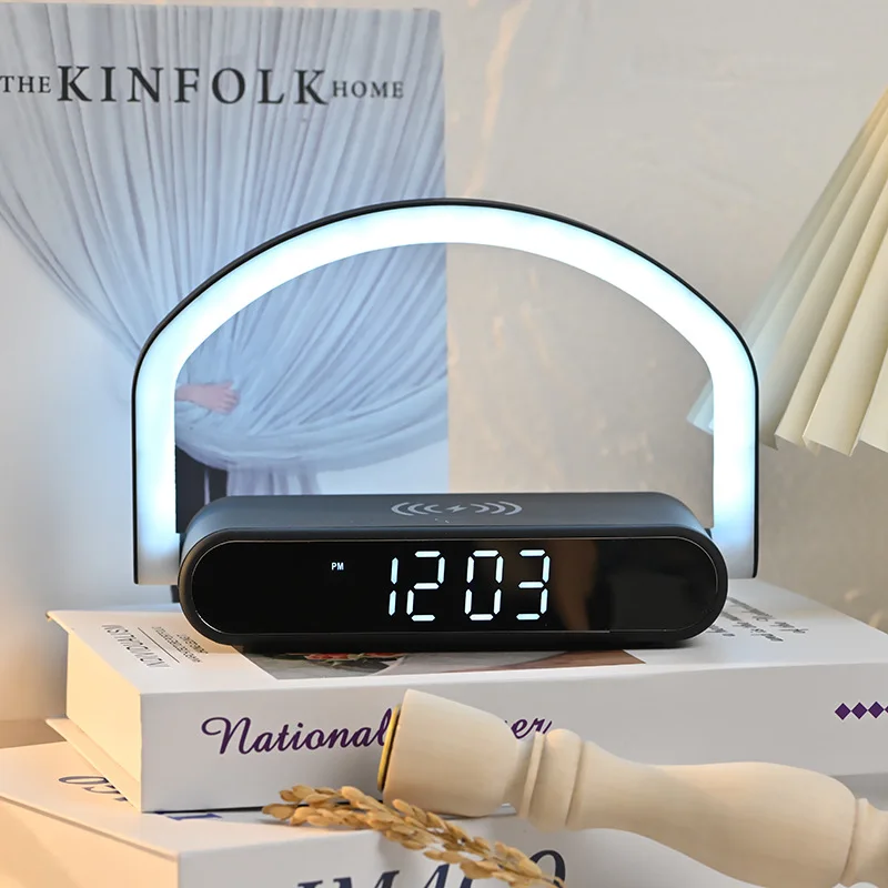 Portable Qi Fast Wireless Charger Station Desk Night Clock Digital Mobile Phone Charger Fast Charging