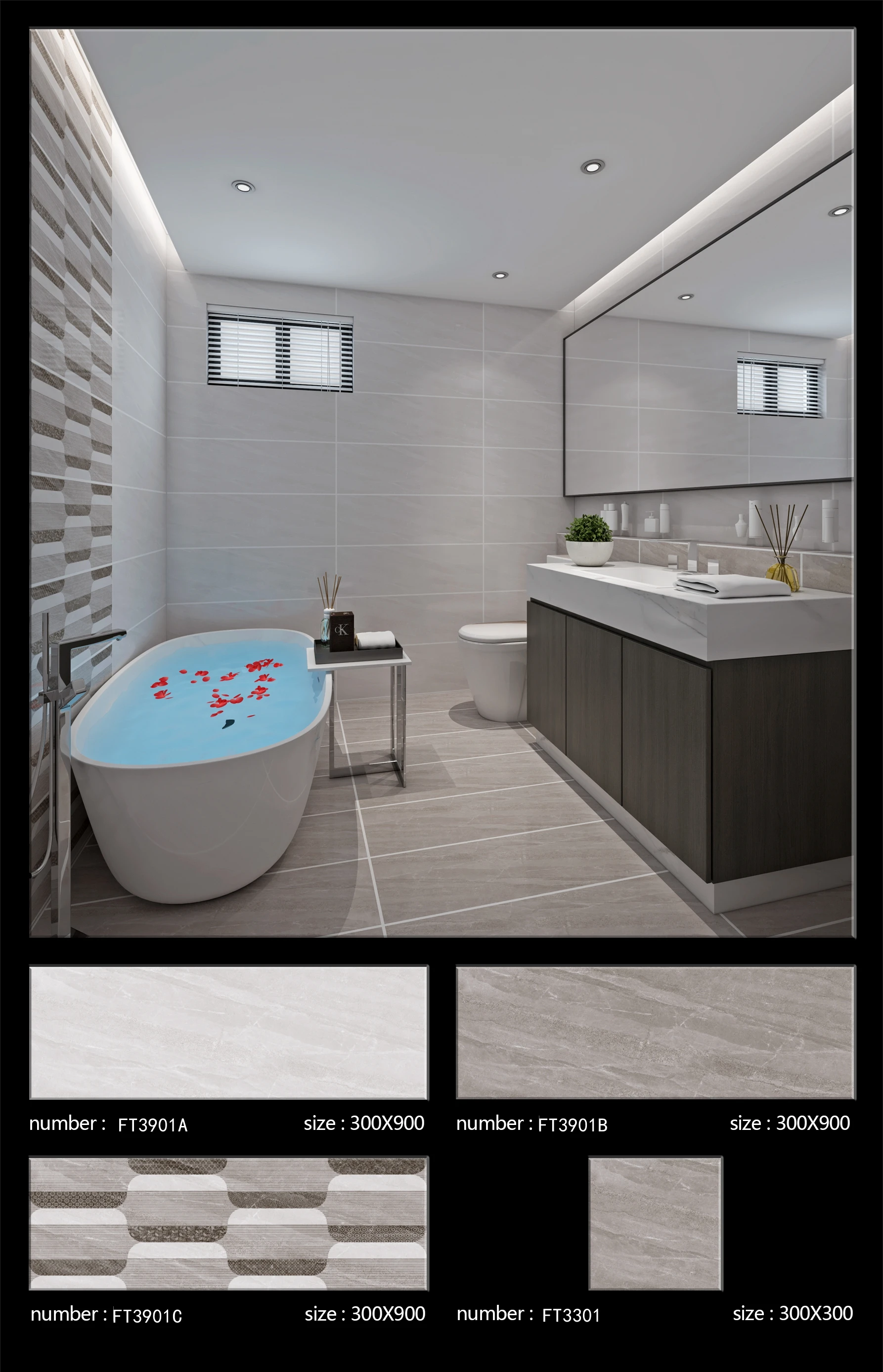 Foshan FaTong 300x900mm ceramic tiles rectangular shape bathroom ceramic tile taupe brown