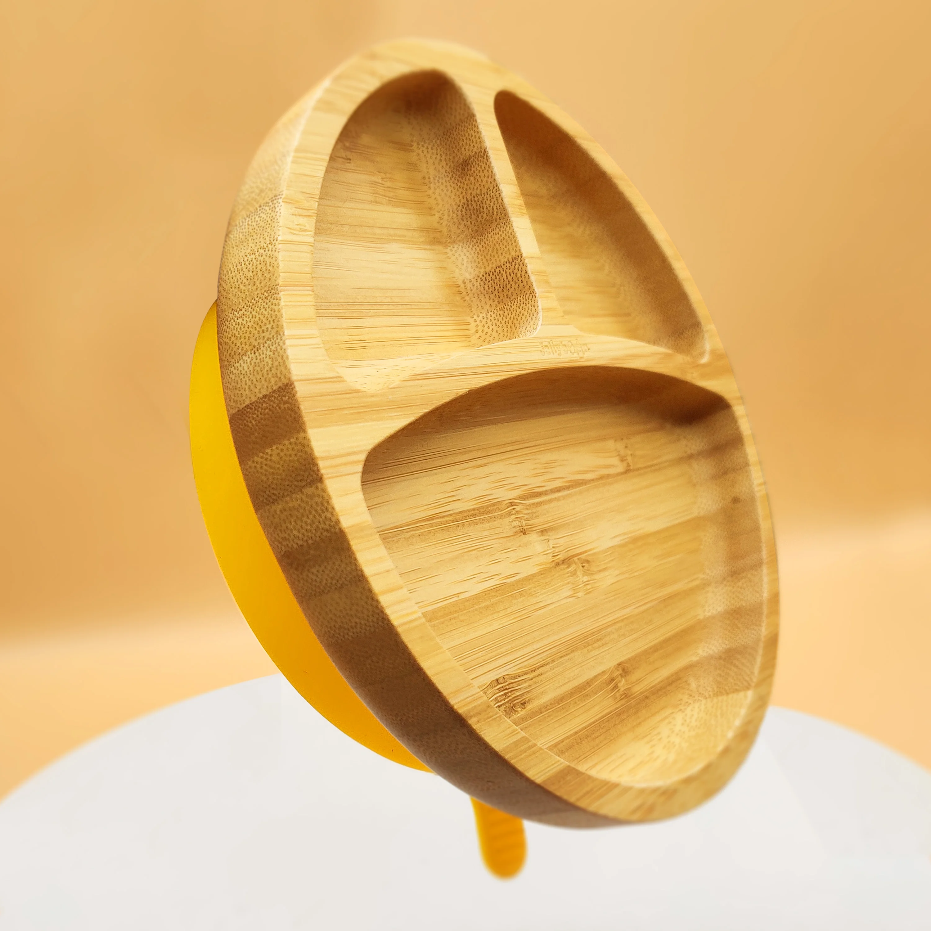 The silicone sucker design | Does not contain BPA | Round Bamboo baby plate