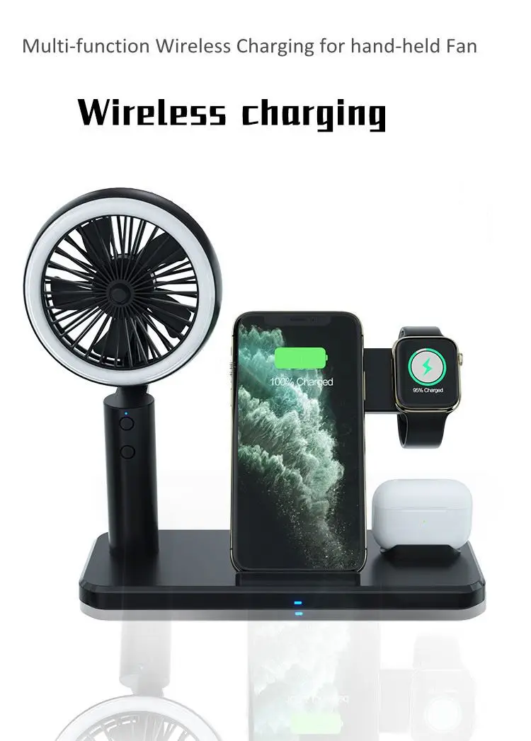 2021 New Arrivals Portable Rechargeable Fan Charging Station for iwatch for airpods for phone for Samsung Wireless Charger