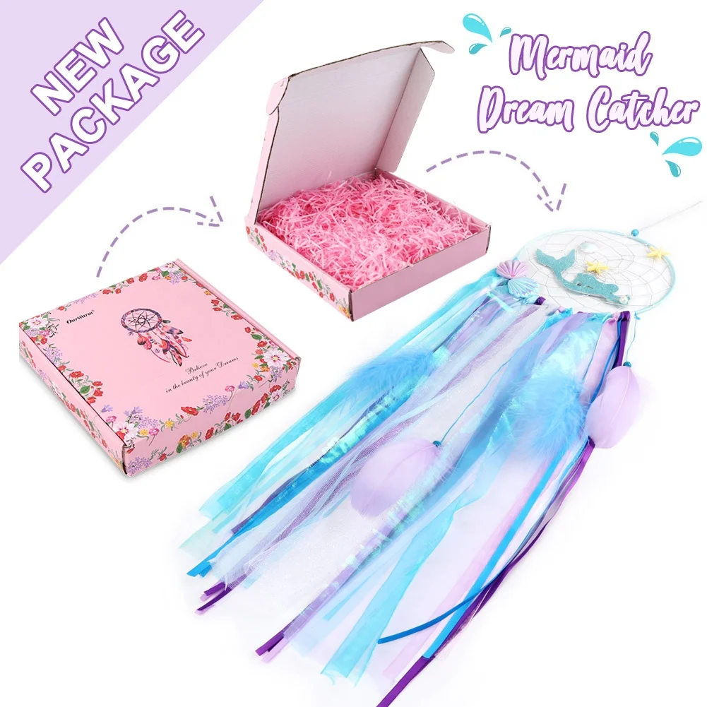 OurWarm Custom Handmade Vintage Mermaid Feathers Big Home Decor Dream Catcher For Bedding Car