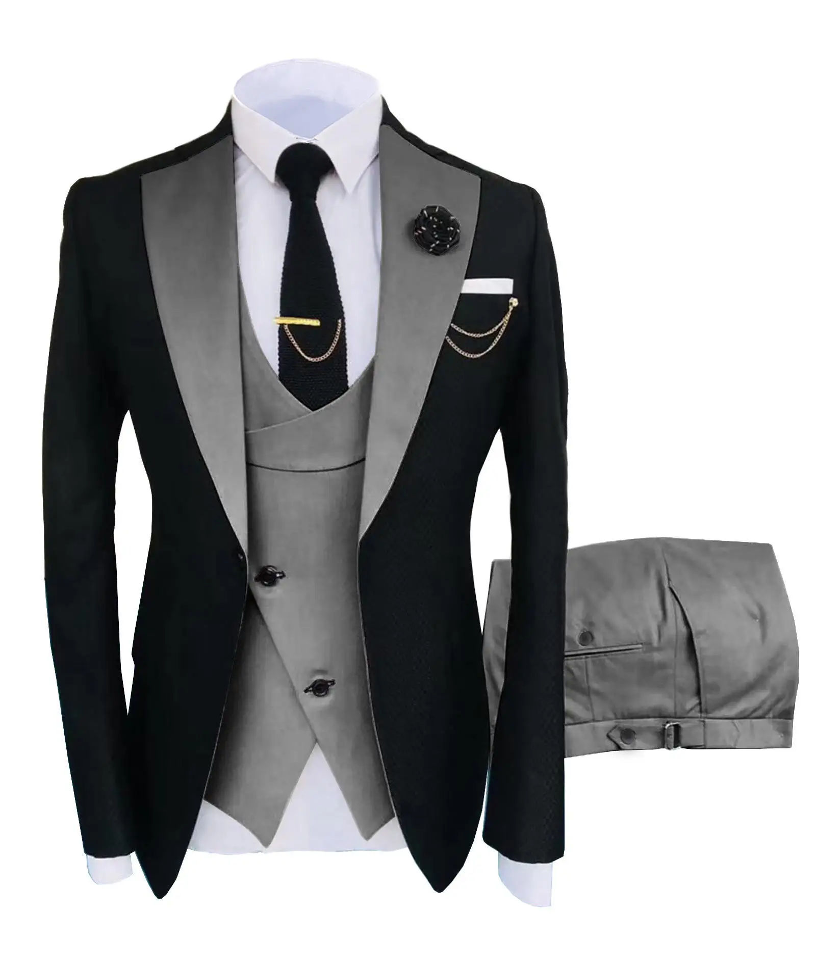 Wholesale High Quality Formal Gentleman Suit Groom Wear 3 Pieces Business Wedding Men Suit 2024