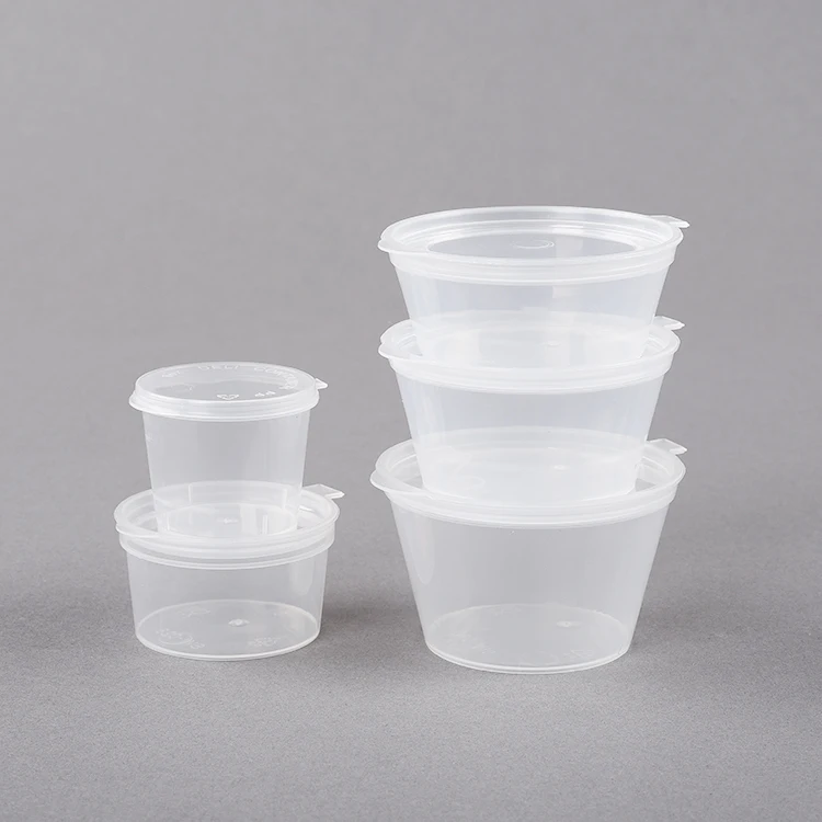 Small Tasting Cups Disposable Clear Plastic Portion Hinged Lid pp sauce cup with lid