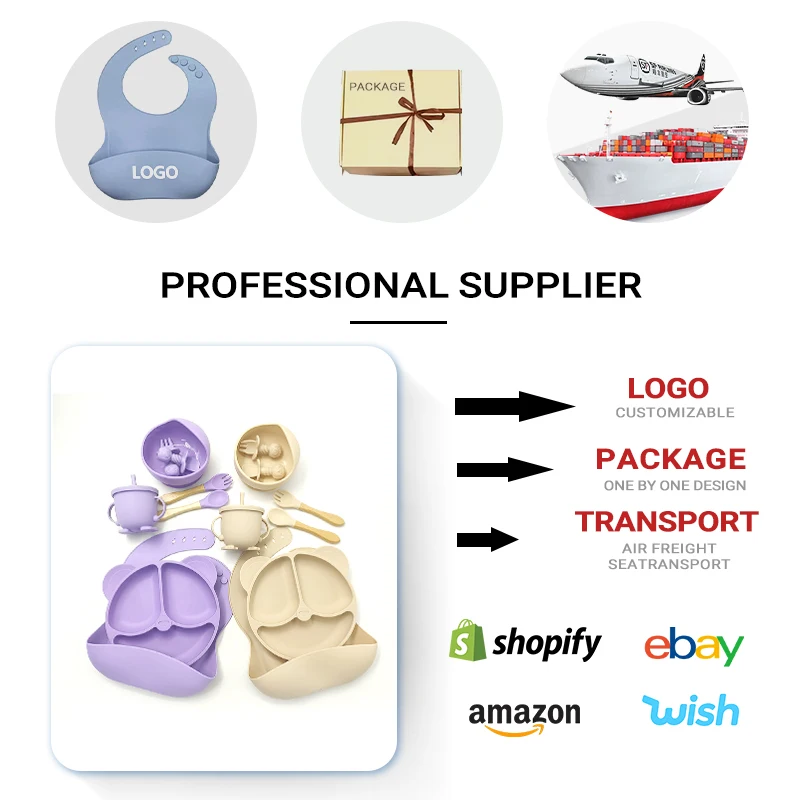 Factory Wholesale BPA Free Environmentally Friendly Baby Silicone Feeding Complementary Food Set of 8 Pieces