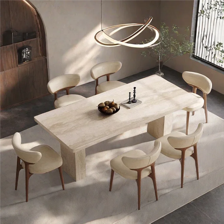 Natural Beige Travertine Dining Table Stone Furniture Rectangle Stone Table Top Marble Concrete Table