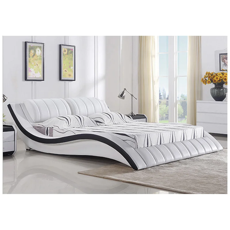 
High quality factory price royal large king size Genuine leather soft bed bedroom furniture tatami soft bed k013 