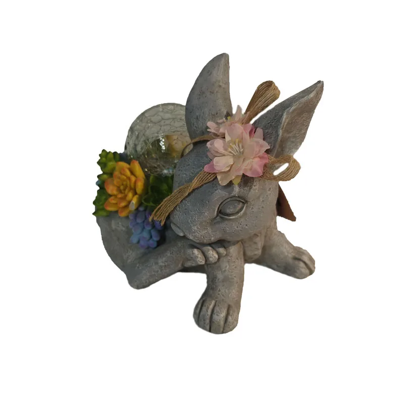 Garden Rabbit Statues Holding Magic Orb with Solar LED Lights outdoor Easter Decors for Patio Balcony Yard Ornament