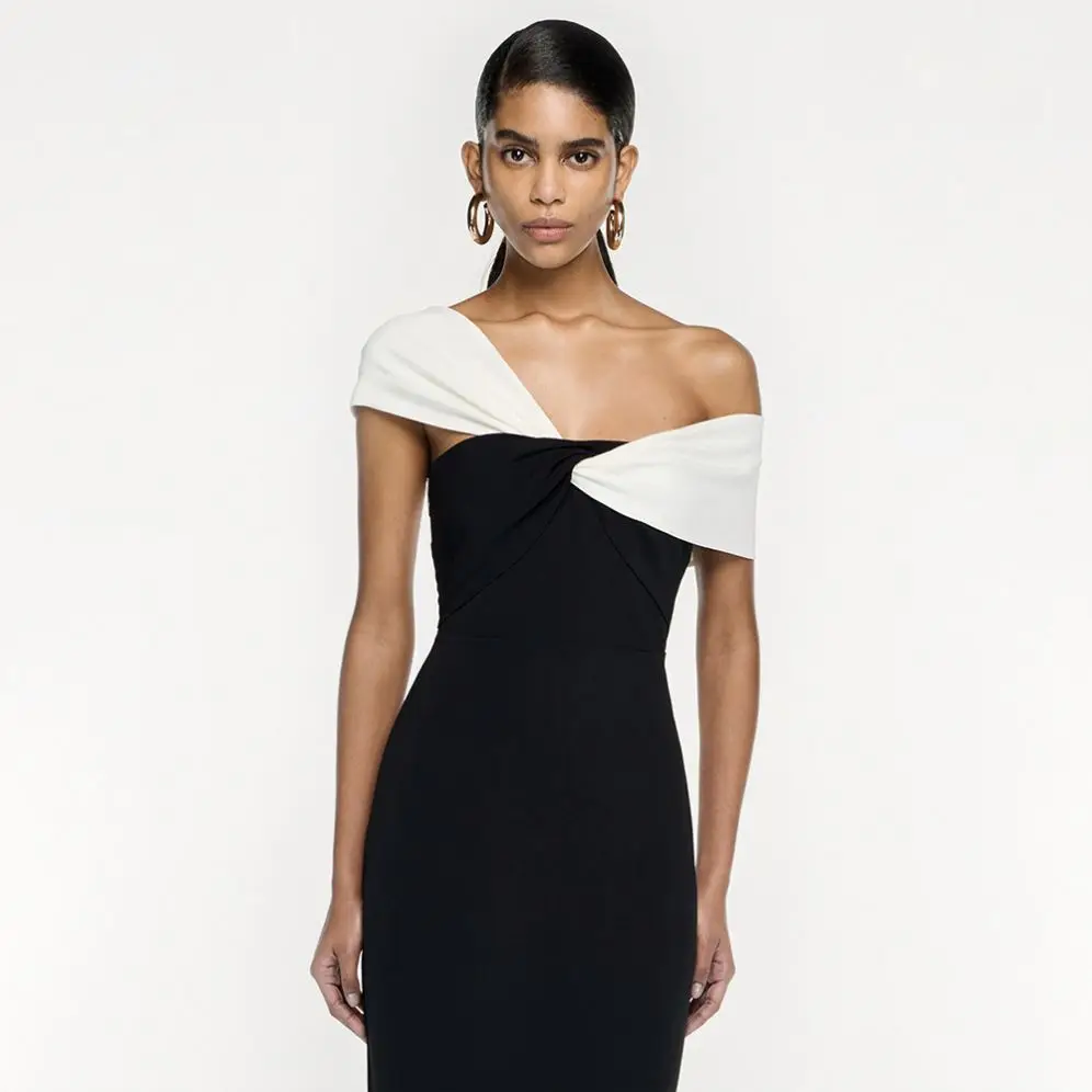 Bettergirl 2024 Autumn Black And White Patchwork Twist Fishtail Dress Split Sexy Evening Dress