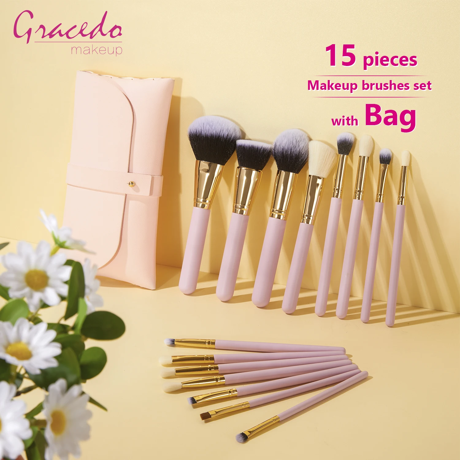 Gracedo makeup tools vegan brushes soft private label professional pink handle makeup brush set custom logo