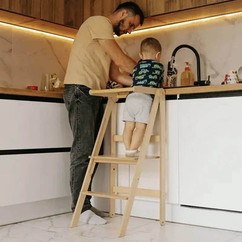 Kitchen Step Stool Children Learning Tower Montessori Practice Adjustable Height Stool Kids Foldable Learning Helper Tower