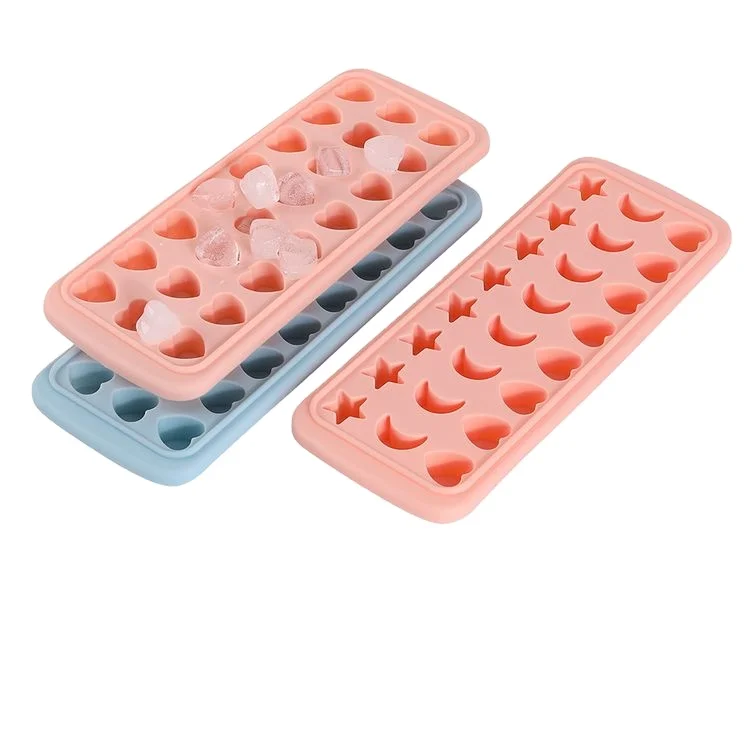 Hot sale Hot Factory Price 24 Cavities Star Moon Heart Shape Silicone Ice Cube Tray Containers