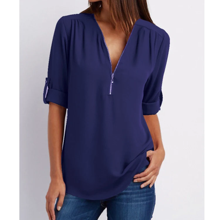 
Summer Women Tops Plus Size V-Neck Long Sleeve Chiffon Elegant Design Blouse Ladies Shirt Blouse for Women 