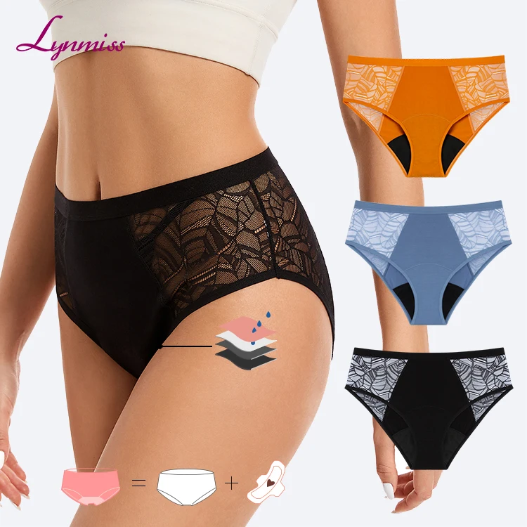 LYNMISS хипстерские лепестки кружева герметичные менструальные трусики бикини черные кюлоты бамбуковые тканевые 2021