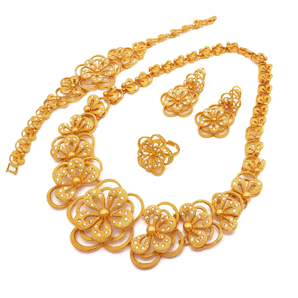 Wholesale Imitation Jewelry Sets 24K Gold Plated Indian Jewellery Bridal Jewelry Set
