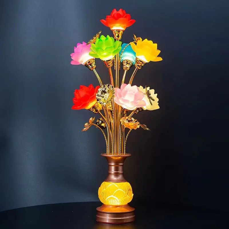 Lotus Table Lamp  Buddha Lamp Colored LED Household Living Room Buddhist Temple Lamp