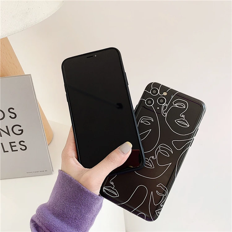 Abstract Phone Case,XINGE Black Art Lines Abstract Print Phone Case For iPhone 12 11 Pro Max XS XR 7 8 Plus Capas