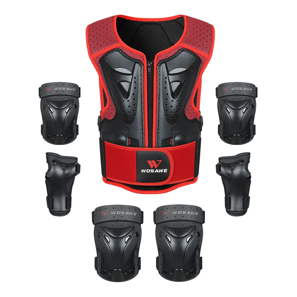 WOSAWE Kids Sports Elbow Knee Pads Boy Girl Youth Body Protect Vest Armor Child Motocross Chest Spine Protection Gear Knee Guard