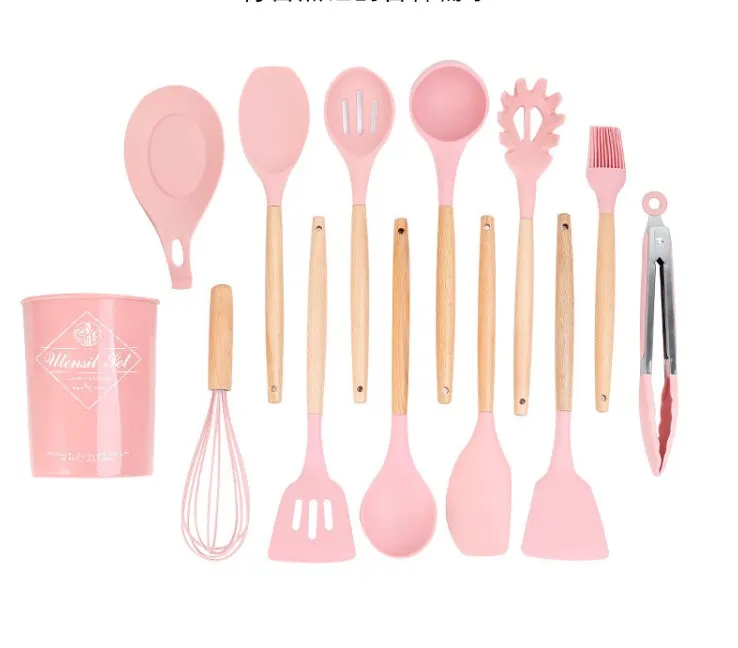 Dishwasher Safe Silicone Kitchen Tools include Turner Spatula Spoons Soup Ladle Tong Non Stick Cookware