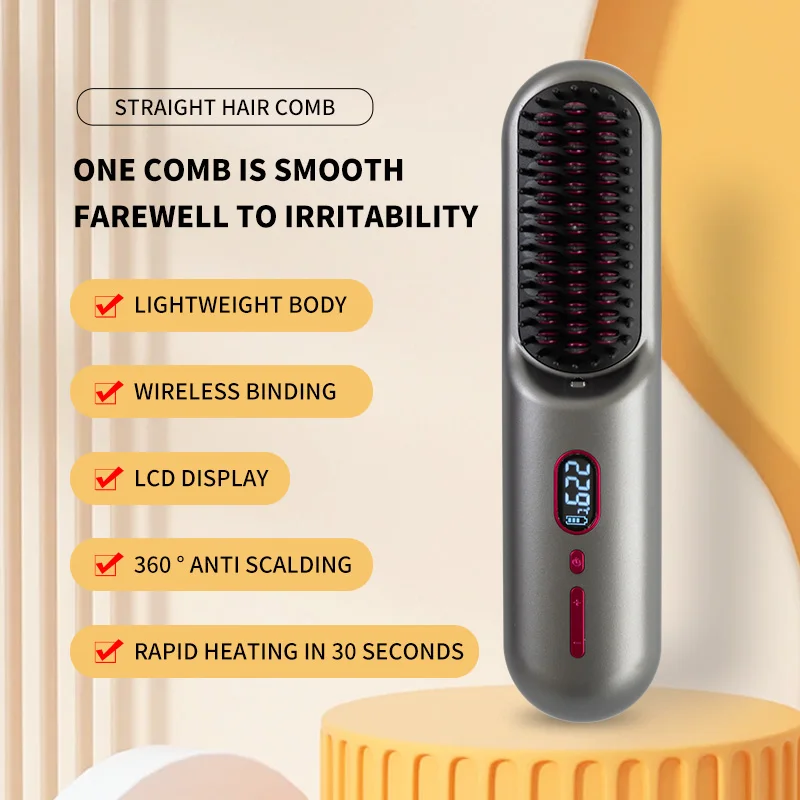 2024 Best-selling Electric Hot Hair Comb Straightener Negative Ion Mini Wireless Portable Heating