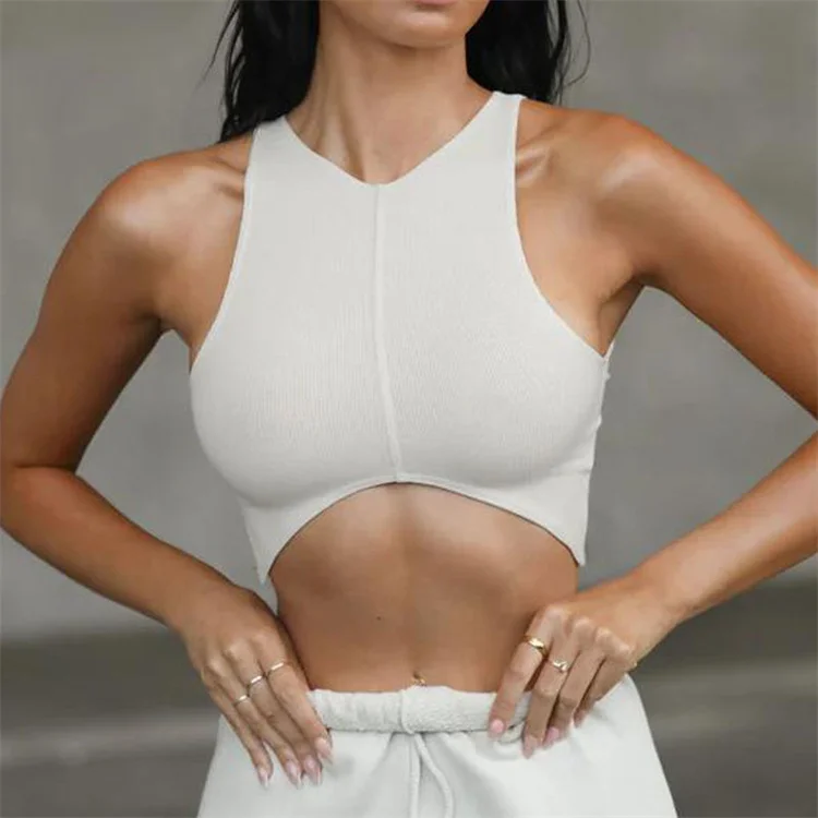 Fashion New Design Women Tank Crop Padded Sweat-Wicking Ribbed Yoga Tops Sports Bra