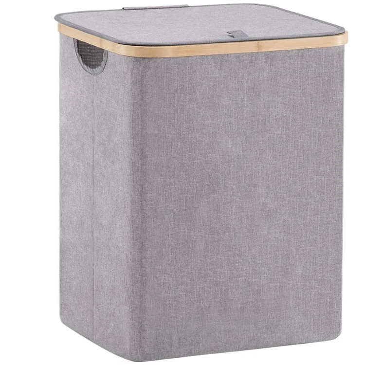 Bamboo Laundry Hamper Basket Waterproof Cloth Basket With Handle and Lid