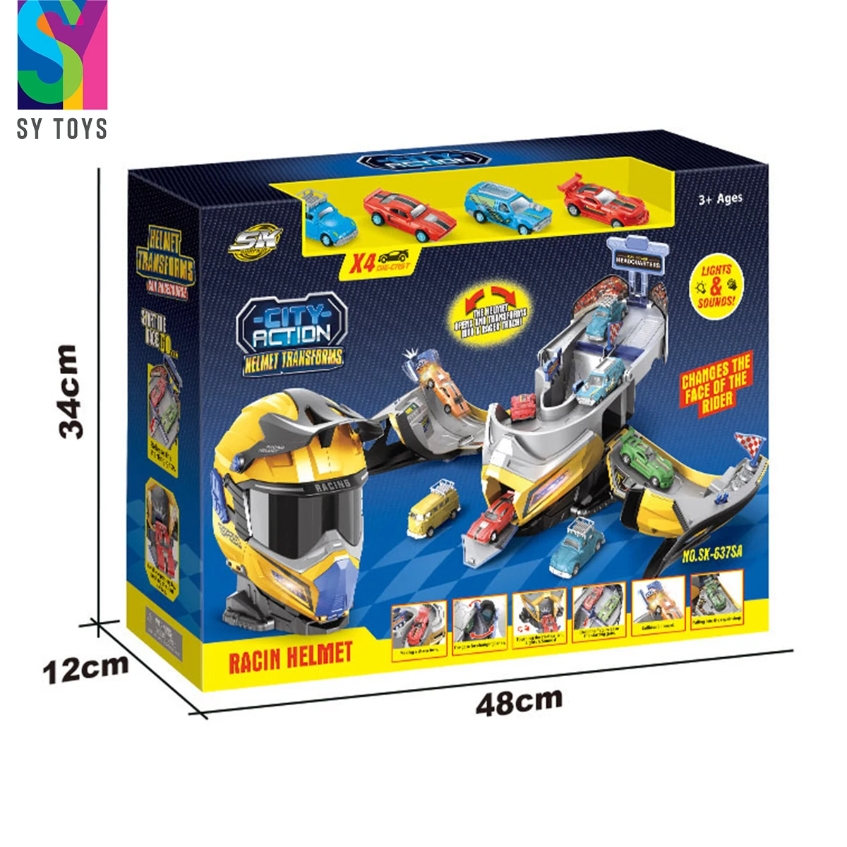 SY TOYS Unisex Plastic Airplane Garage Parking Lot Track Toy Light Car Off-Road Helmet Variant Storage Variant Storage Parking