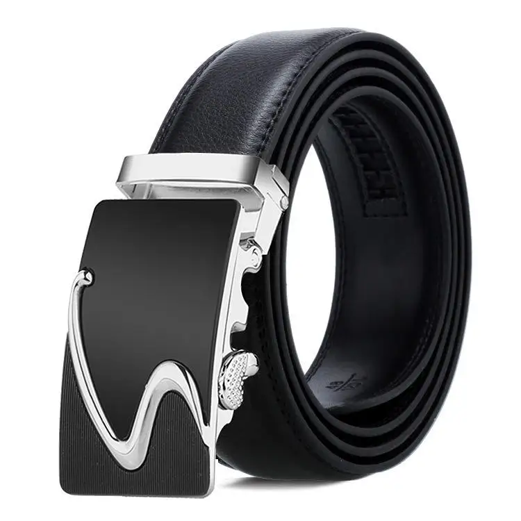 Wholesale Adjustable Business Black Automatic Buckle Belt Men Ratchet Pu Genuine Leather Belts