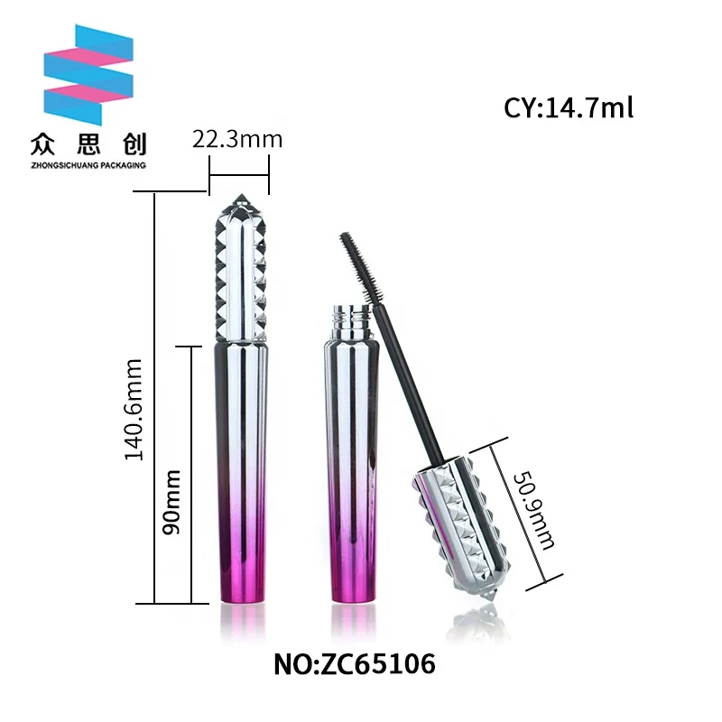 14.7ml sharp lid cosmetic plastic bottle mascara tube black matte mascara luxury empty tube hair wax stick container with brush