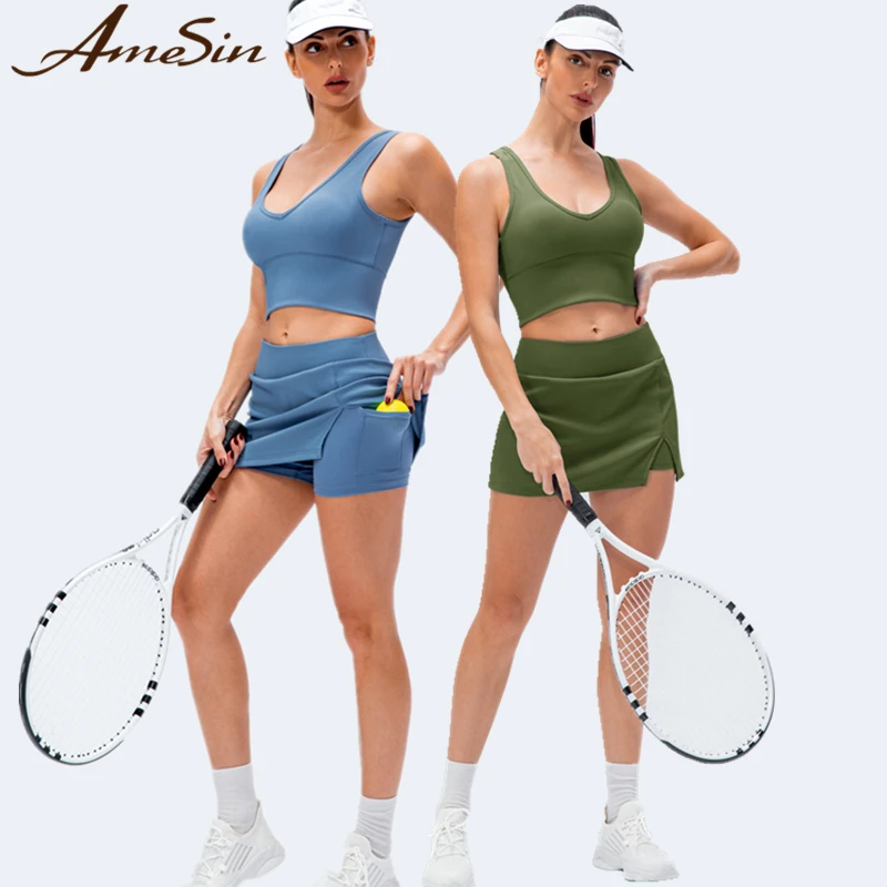 FREE SAMPLE High Waist Ribbed Yoga Pants And Bra Set Shorts Sexy Girl Netball Sport Skirt