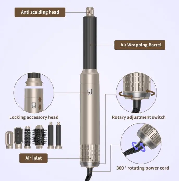 professional salon 6 in 1 complete hair dryer multi styler set  ce with leather box hair comb curler