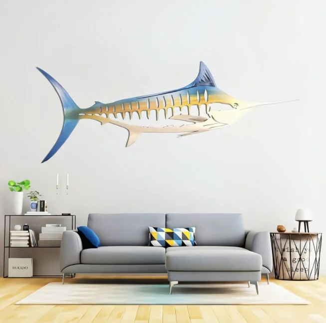 Shark Metal Wall Art Decor,3D Fish Wall Hanging Ornaments Pendant Crafts,Room Home Decor Ocean Fish Decoration for Living