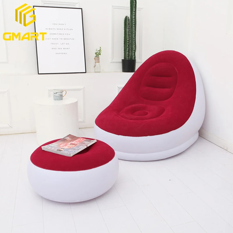 Gmart Pink Flocked Pedals Air Pvc Living Room Furniture Flocking Bbl Relax Inflated Sofa Set Furniture Inflatable Chair Sofas