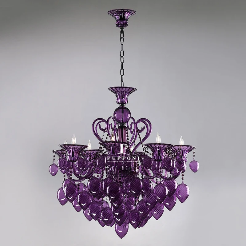 New Arrival Purple Modern Luxury Lighting Pendant Light Murano Style Glass Art Hanging Lamps Chandelier