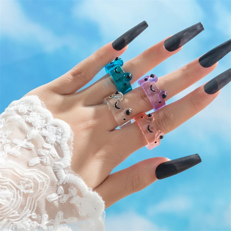 Cartoon Frog Rings for Girls Fashion Cute Frog Resin Women Men Ring Acrylic Animal Jewelry Best Friends Couple Rings Bijoux