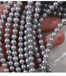 Hot Selling 5-6mm Natural Freshwater Pearl Nucleated Gray Near Round Beads Cultured Pearls Akoya