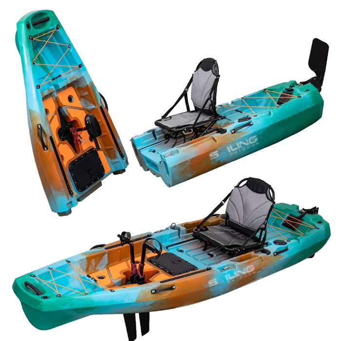 Plastic Single Seat 3m Sit On Top Folding Detachable Fishing Kayak 2 Piece Modular Canoe With Fin Pedal or Motor