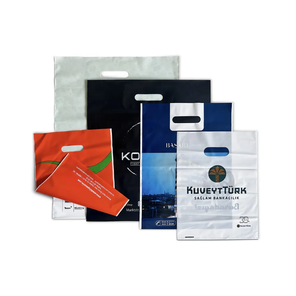 MDPE Disposable Wholesale Reinforced Die Cut Plastic Bag with Logo for Shopping from the Manufacturer