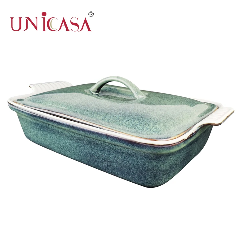 Factory Price Ceramic Round and Rectangle stoneware dutch oven casserole dish with Lid In Glaze