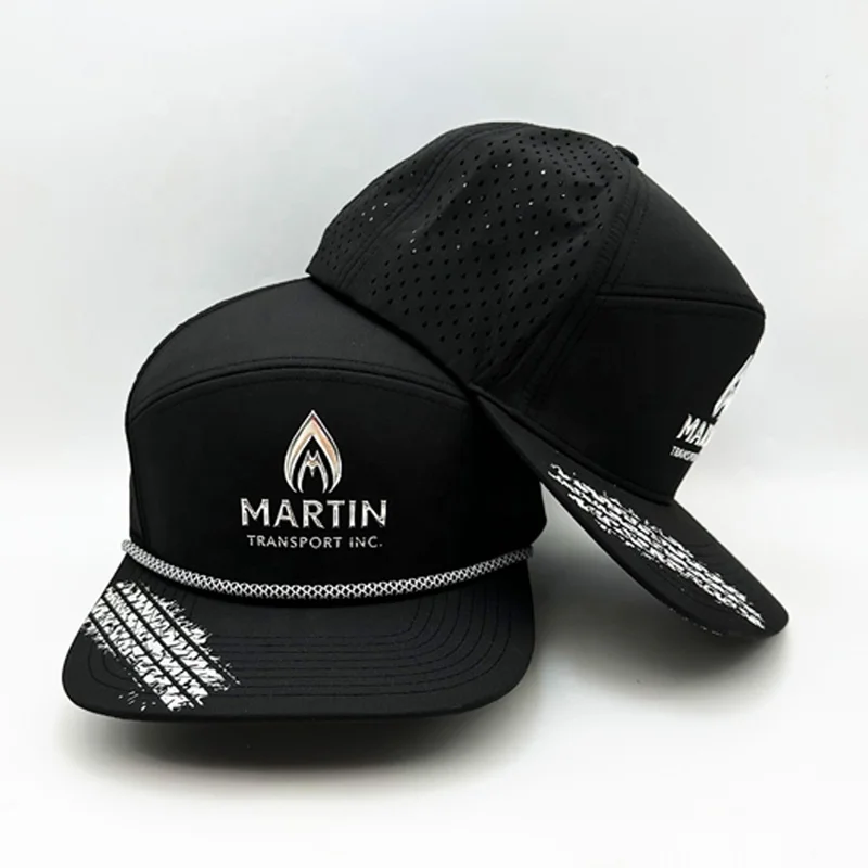 Custom Leather Patch 6 Panel Waterproof Meilin Hat Laser Cut Hole Perforated Golf Hat Trucker Hats Caps