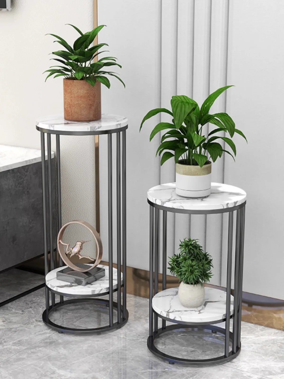 Simple Modern Home 2-Tier Storage Gold Ellipse Entryway Plant Stands Metal Side Tables