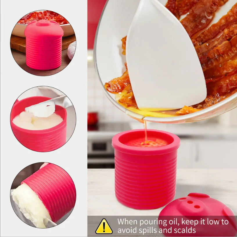 Silicone Bacon Grease Container Strainer - Silicone Jar with Strainer Frying Oil Can with Lid Separator Food Storage