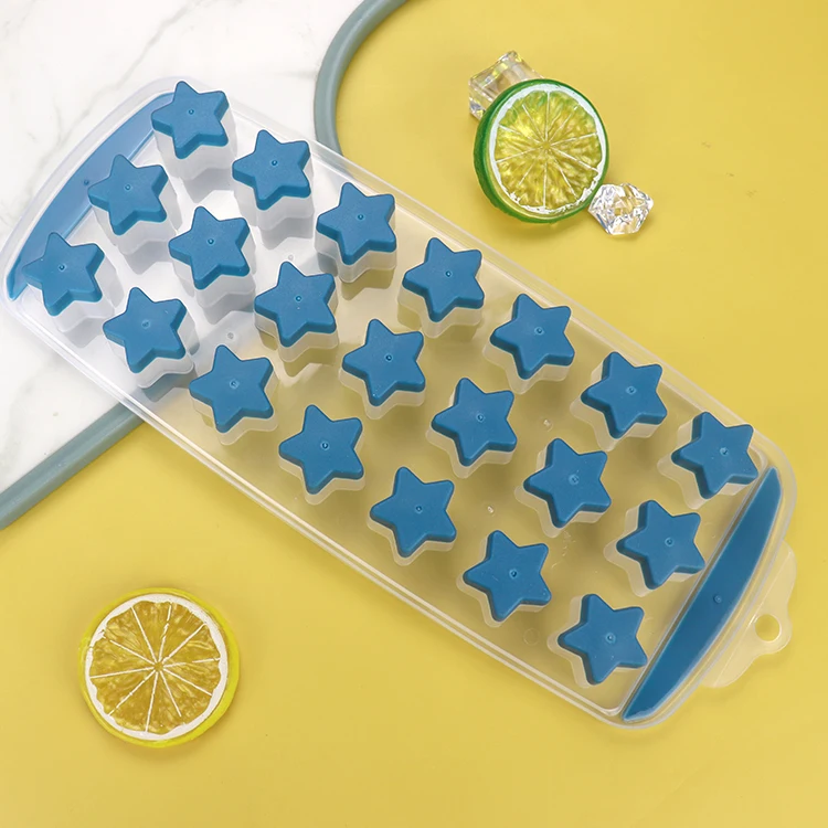 Multi-purpose Non Stick Food Grade Ice Cube Mold Reusable 21 Cavities Star Shaped Plastic Ice Cube Tray for Coffee Whiskey