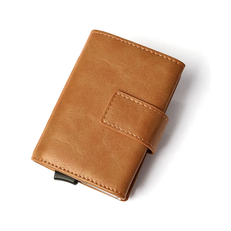 Wholesale rfid metal wallet custom pop up wallet for men leather billeteras para hombre