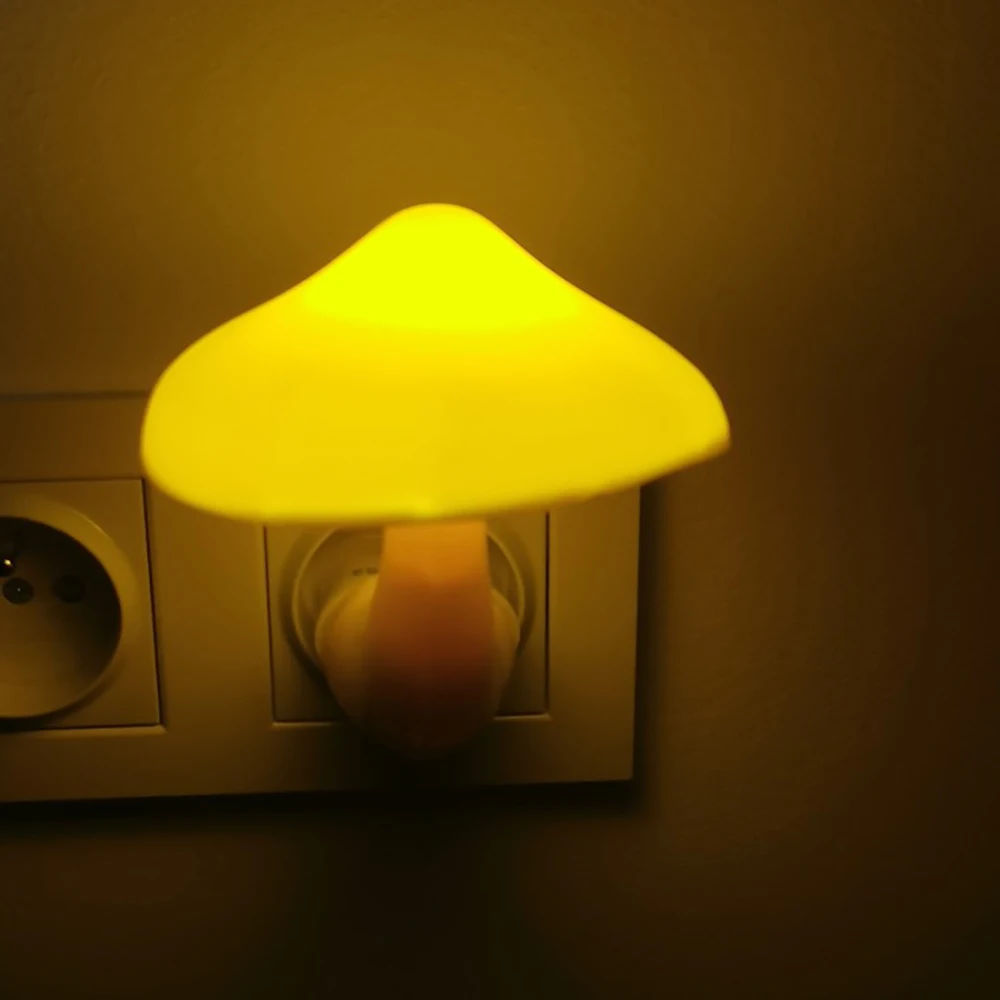 Led Night Light Mushroom Wall Socket Lamp Warm White Light-control Sensor Bedroom Light Home Decoration